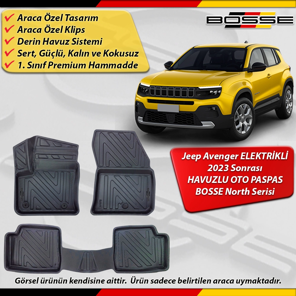 Jeep Avenger Paspas ELEKTRİKLİ Araca Özel 2023 Sonrası İçin Derin Havuzlu Paspas Serisi
