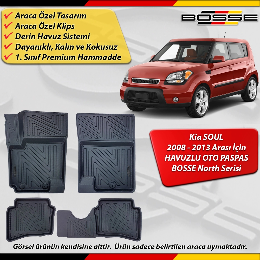 Kia Soul Paspas Araca Özel 2008 - 2013 Derin Havuzlu Paspas BOSSE North Serisi