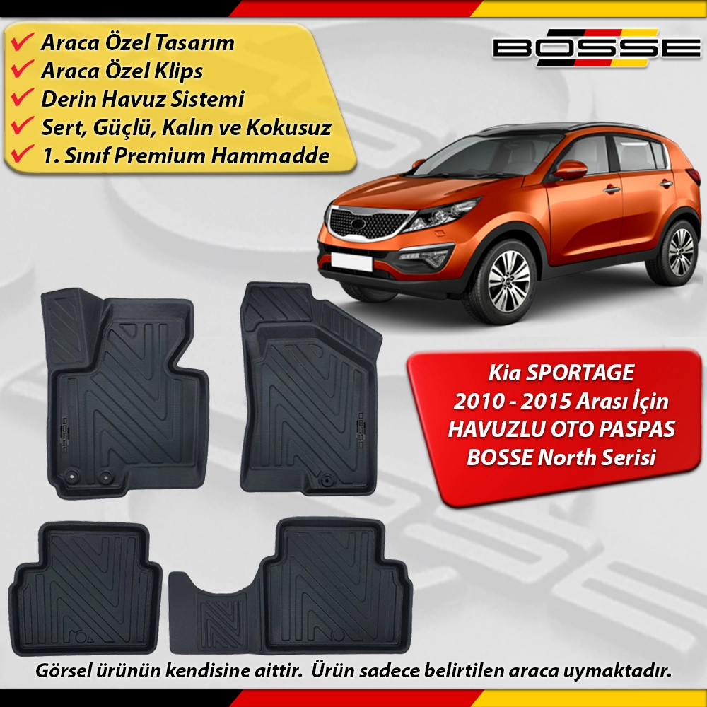 Kia Sportage Paspas Araca Özel 2010 - 2015 Derin Havuzlu Paspas BOSSE North Serisi