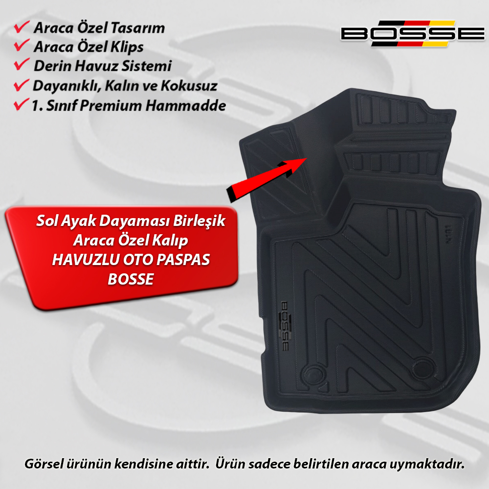 Dacia Lodgy Paspas Araca Özel 2013 2023 BOSSE 3D Havuzlu Oto Paspas