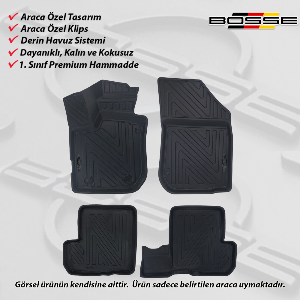 Dacia Lodgy Paspas Araca Özel 2013 2023 BOSSE 3D Havuzlu Oto Paspas