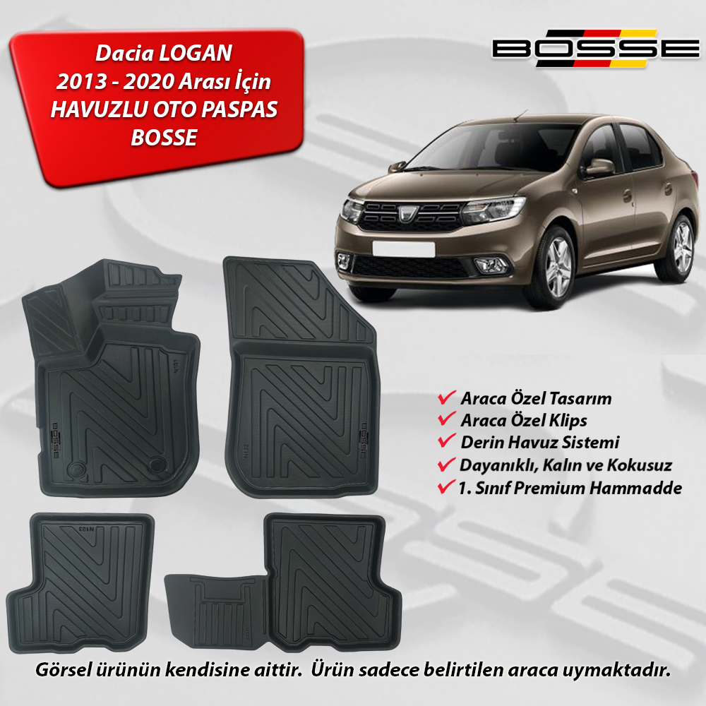 Dacia Logan Paspas Araca Özel 2013 2020 BOSSE 3D Havuzlu Oto Paspas Paspas