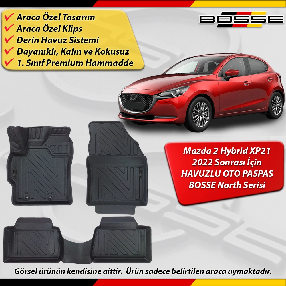Mazda 2 Paspas Hybrid Araca Özel XP21 Kasa 2022 Sonrası İçin Derin Havuzlu Paspas Serisi