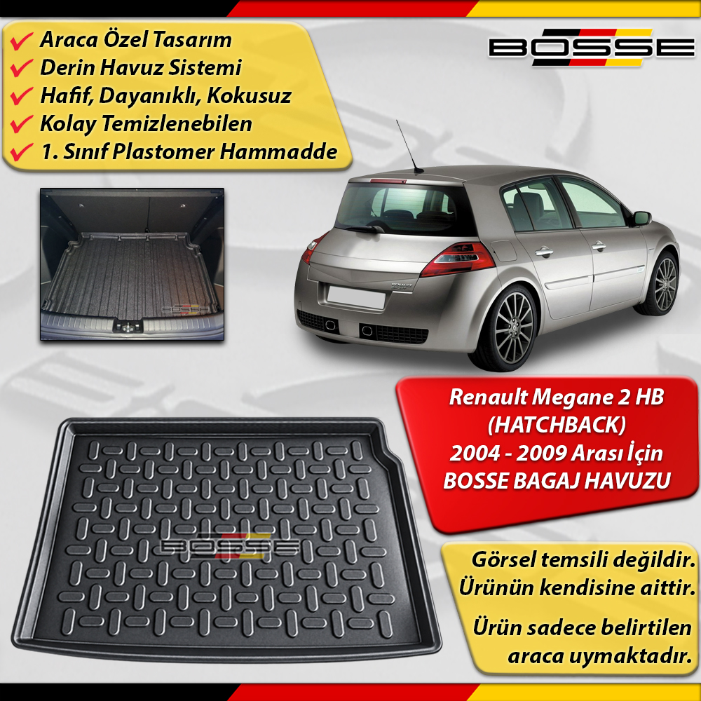 Renault Megane 2 HB Bagaj Havuzu Hatchback 2004 2009 Arası BOSSE 3D Bagaj Havuzu