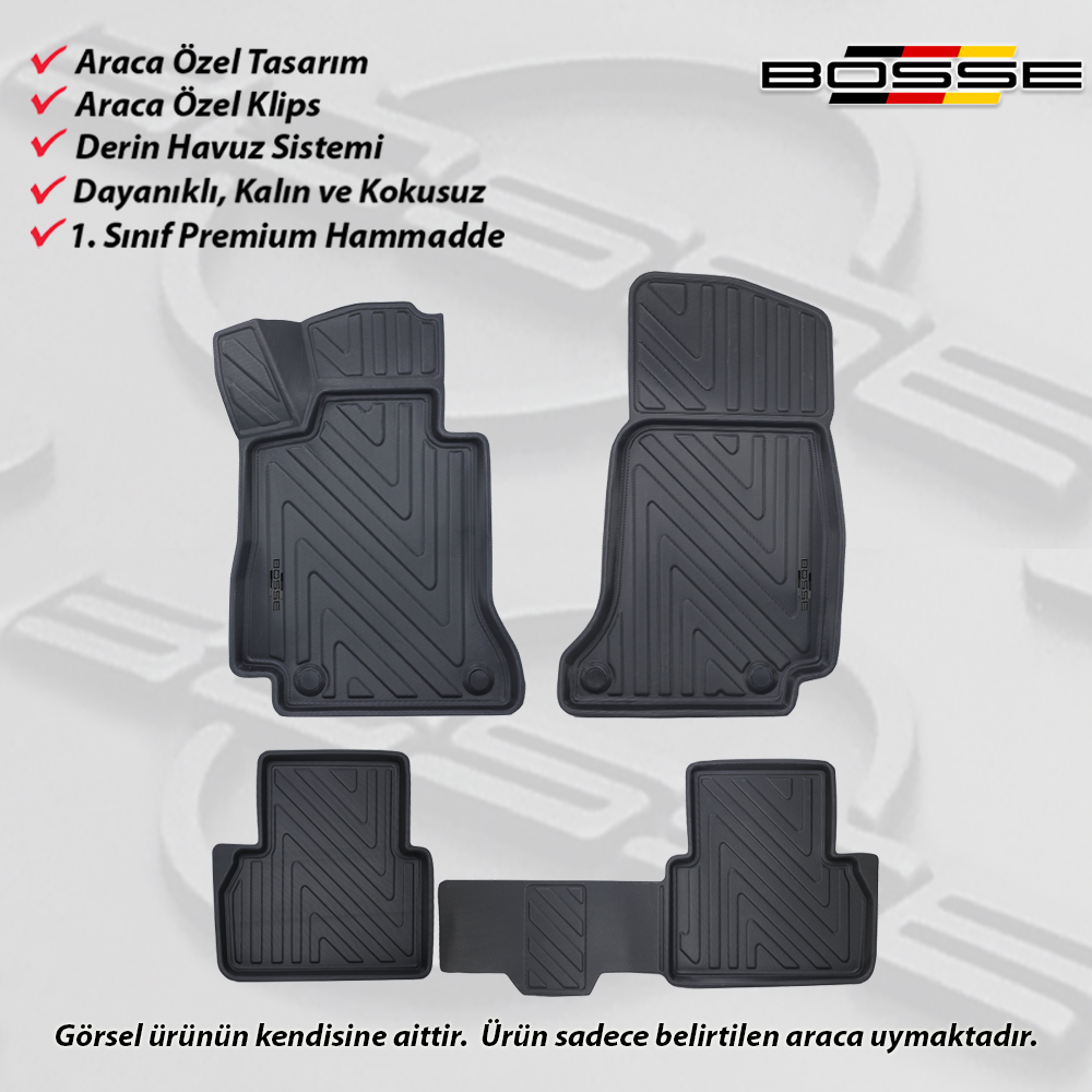 Mercedes E Serisi Paspas W213 Paspas Araca Özel 2016 2023 Arası BOSSE 3D Havuzlu Oto Paspas