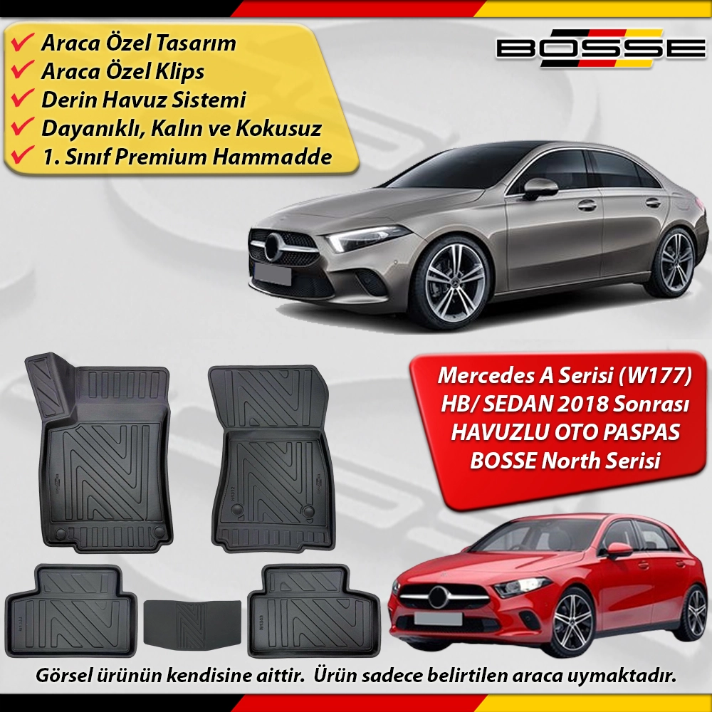 Mercedes A Serisi Paspas Araca Özel W177 HB / SEDAN 2018 Sonrası Derin Havuzlu Paspas Serisi
