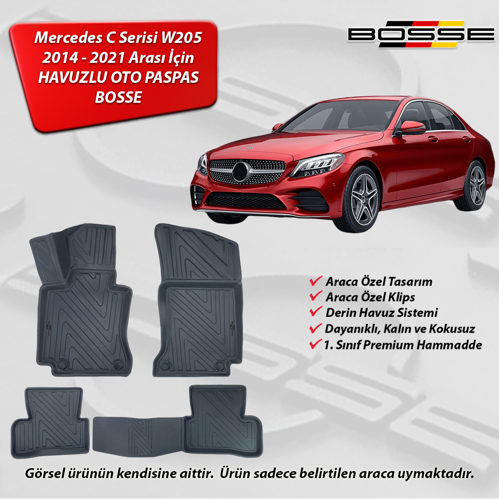 Mercedes C Serisi Paspas W205 Paspas Araca Özel 2014 2020 BOSSE 3D Havuzlu Oto Paspas