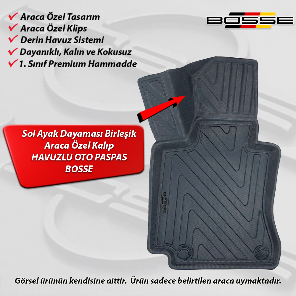 Mercedes C Serisi Paspas W205 Paspas Araca Özel 2014 2020 BOSSE 3D Havuzlu Oto Paspas