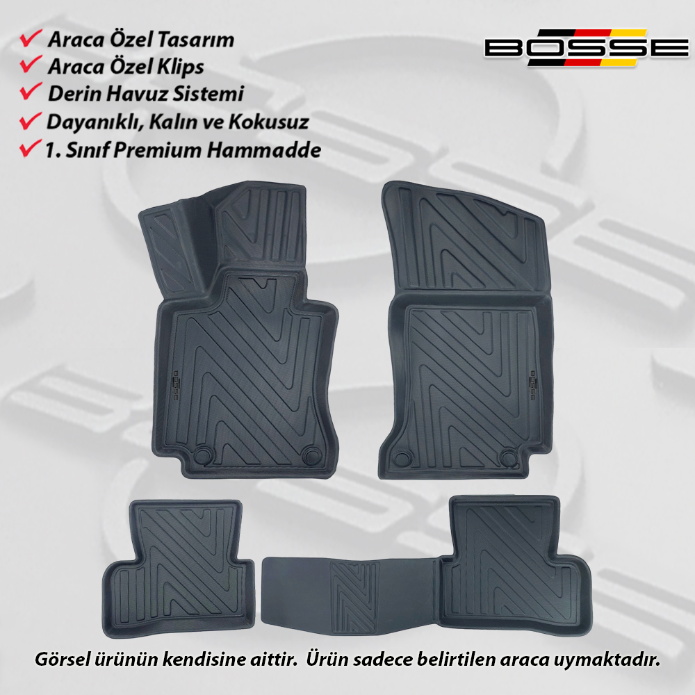 Mercedes C Serisi Paspas W205 Paspas Araca Özel 2014 2020 BOSSE 3D Havuzlu Oto Paspas