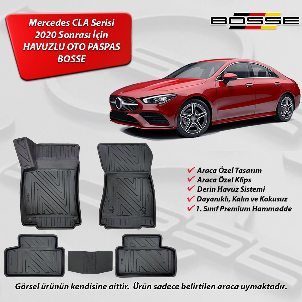 Mercedes CLA Serisi Paspas Araca Özel C118 - X118 Kasa 2020 Sonrası BOSSE 3D Havuzlu Oto Paspas