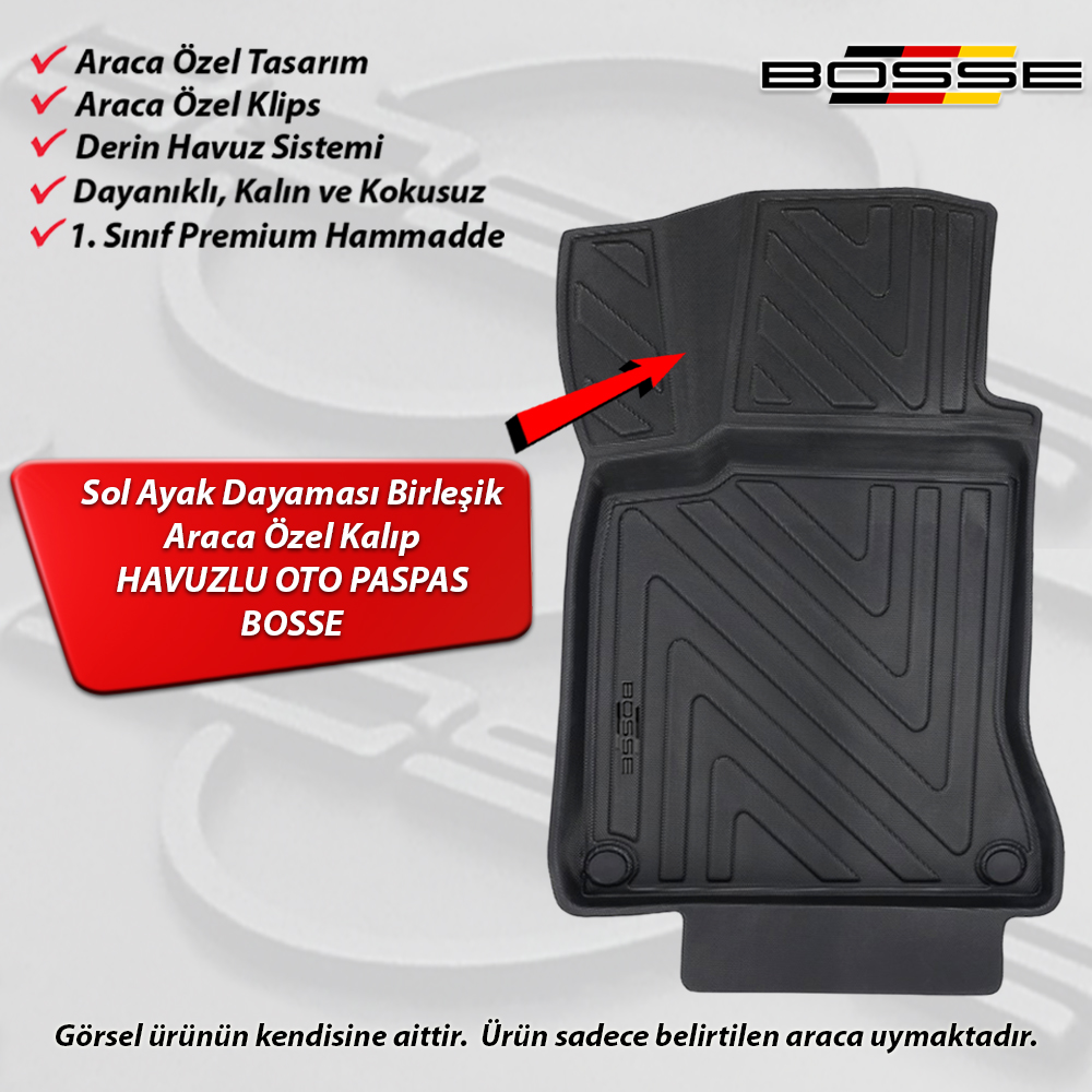 Mercedes GLA Paspas Araca Özel X156 2013 2019 Arası BOSSE 3D Havuzlu Oto Paspas