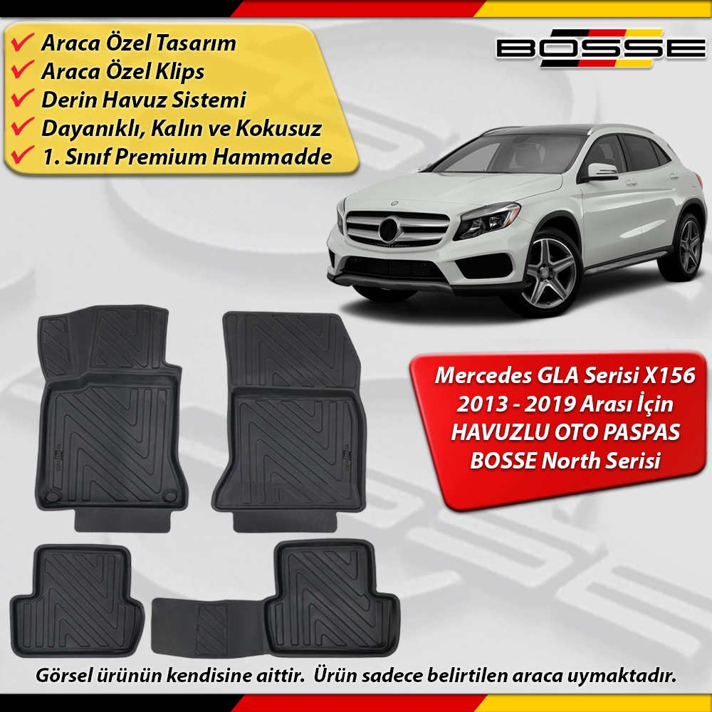 Mercedes GLA Paspas Araca Özel X156 Kasa 2013 - 2019 Derin Havuzlu Paspas BOSSE North Serisi