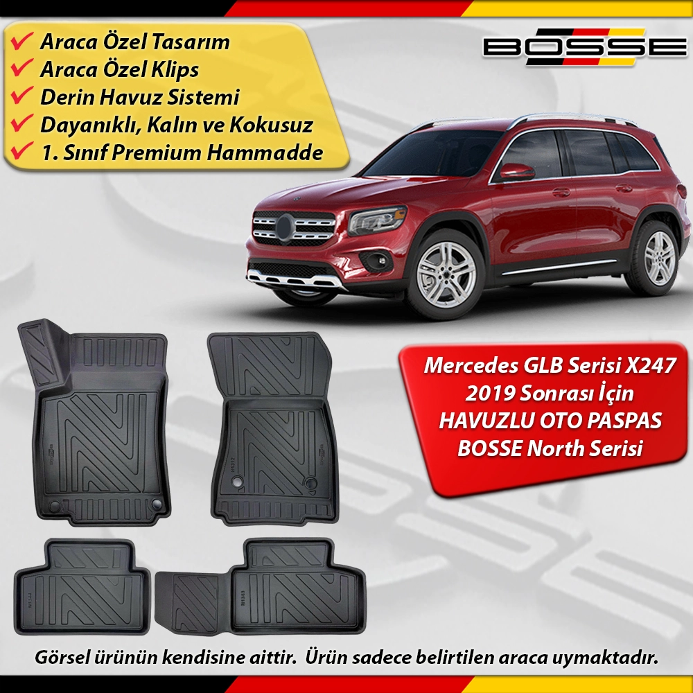 Mercedes GLB Paspas Araca Özel X247 Kasa 2019 Sonrası İçin Derin Havuzlu Paspas Serisi
