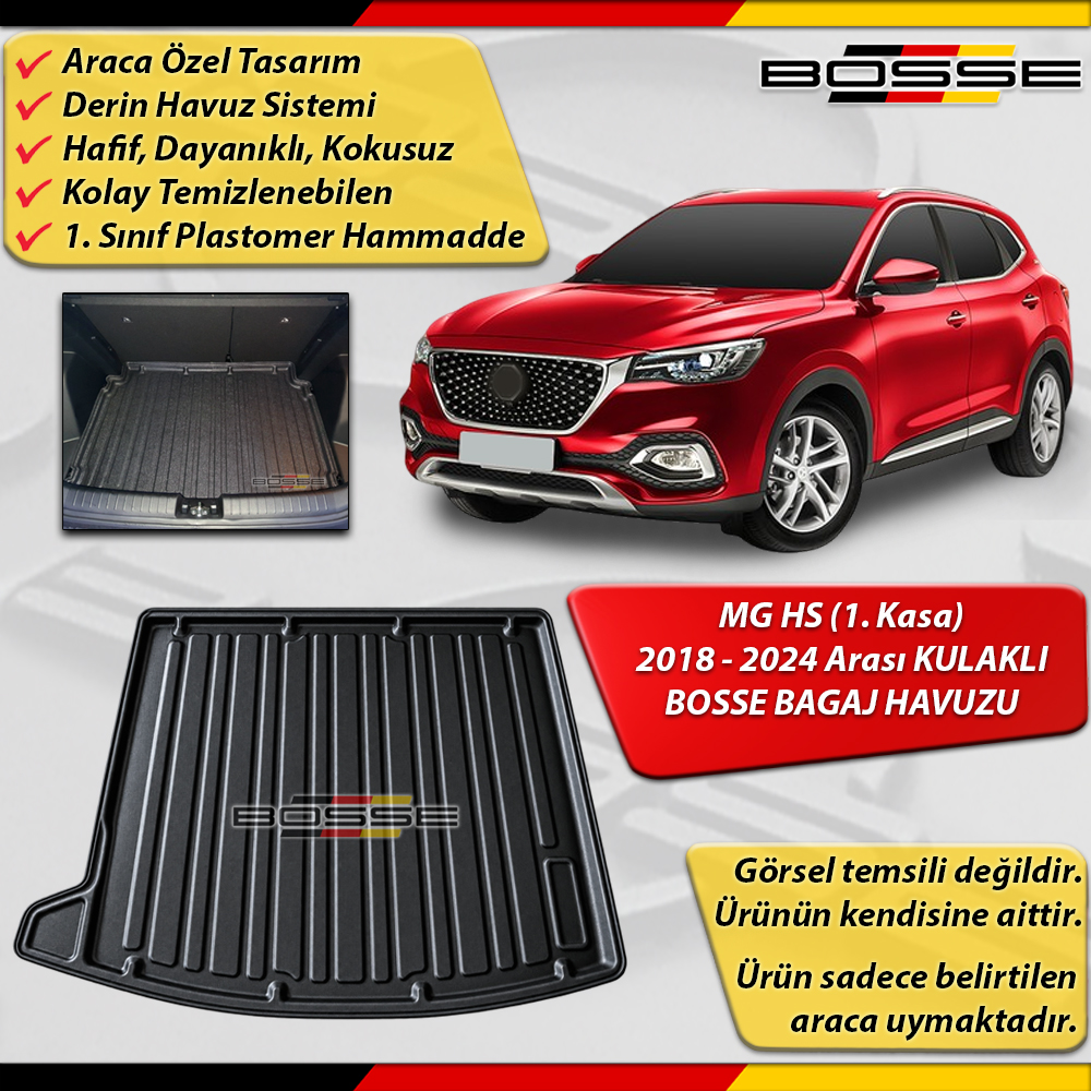 MG HS Bagaj Havuzu (1.Kasa) Araca Özel KULAKLI Tip 2018 - 2024 Arası BOSSE 3D Bagaj Havuzu
