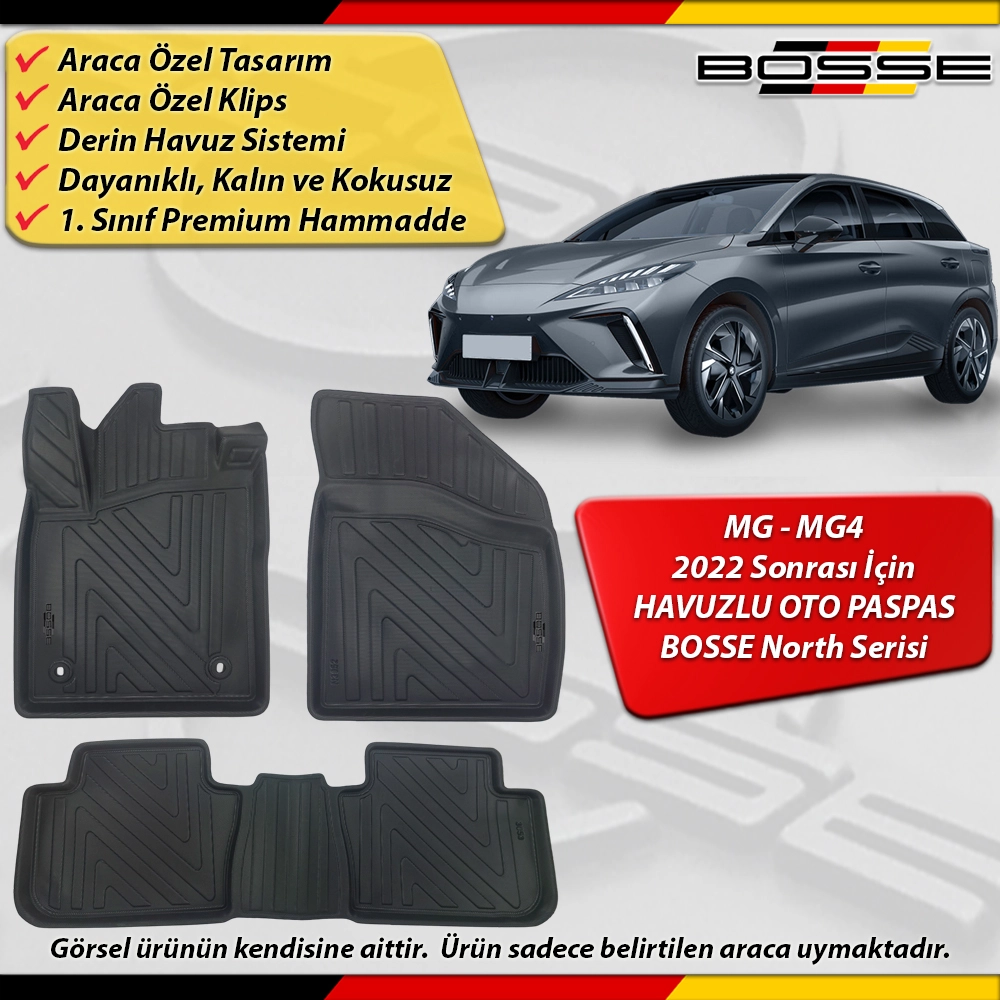 MG MG4 Paspas Araca Özel 2022 Ve Sonrası İçin Derin Havuzlu Paspas BOSSE North Serisi