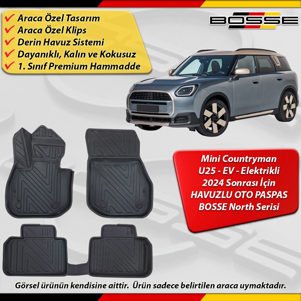 Mini Countryman Paspas U25 EV Elektrikli Araca Özel 2024 Sonrası Derin Havuzlu Paspas Serisi