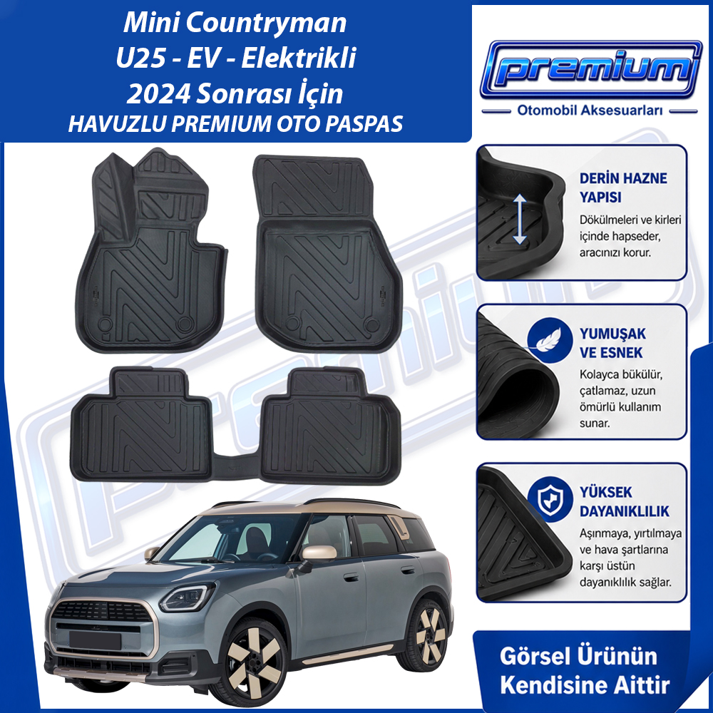 Mini Countryman Paspas U25 EV Elektrikli Araca Özel 2024 Sonrası Derin Havuzlu Premium Oto Paspas