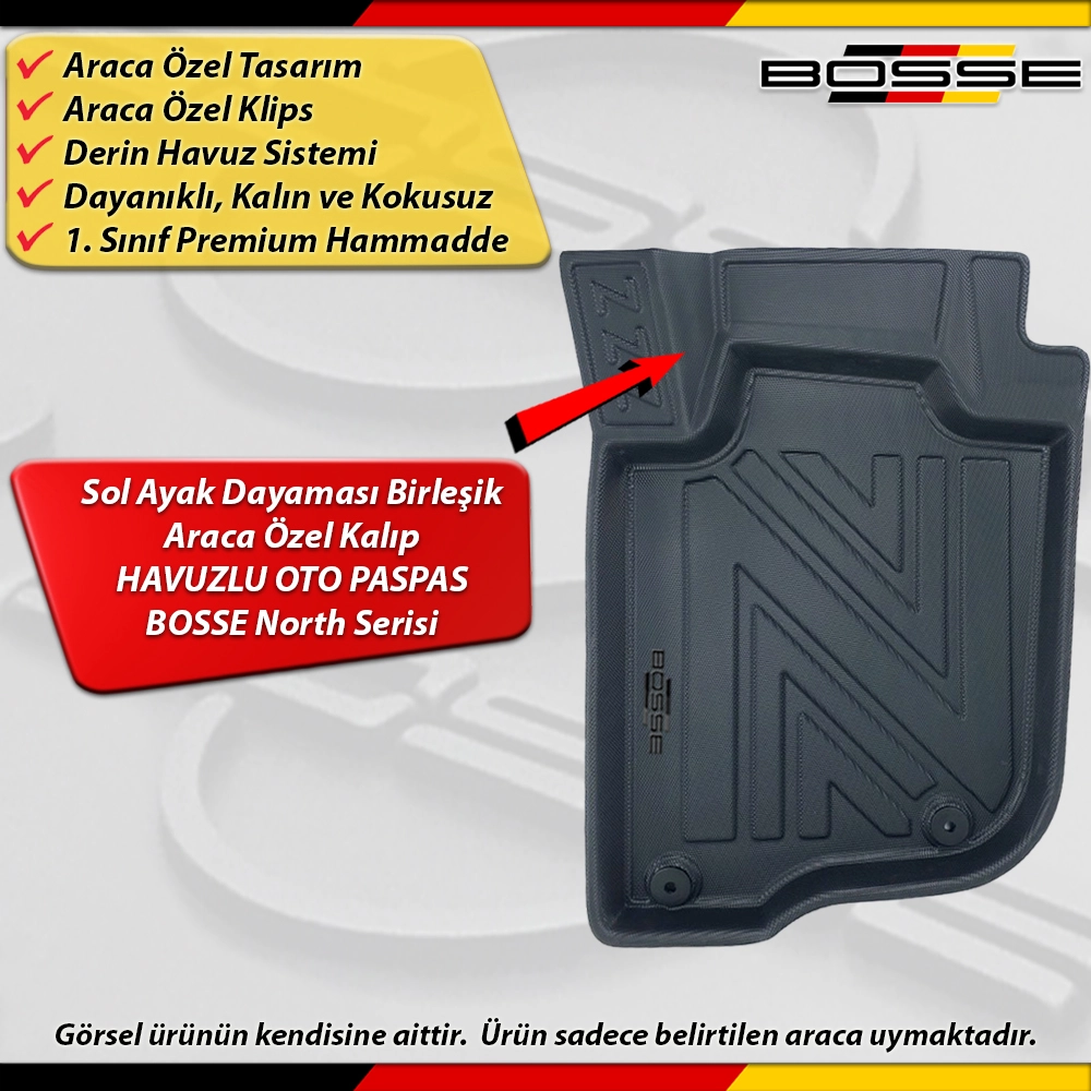 Mitsubishi L200 Paspas Araca Özel 2019 Sonrası İçin Derin Havuzlu Paspas BOSSE North Serisi