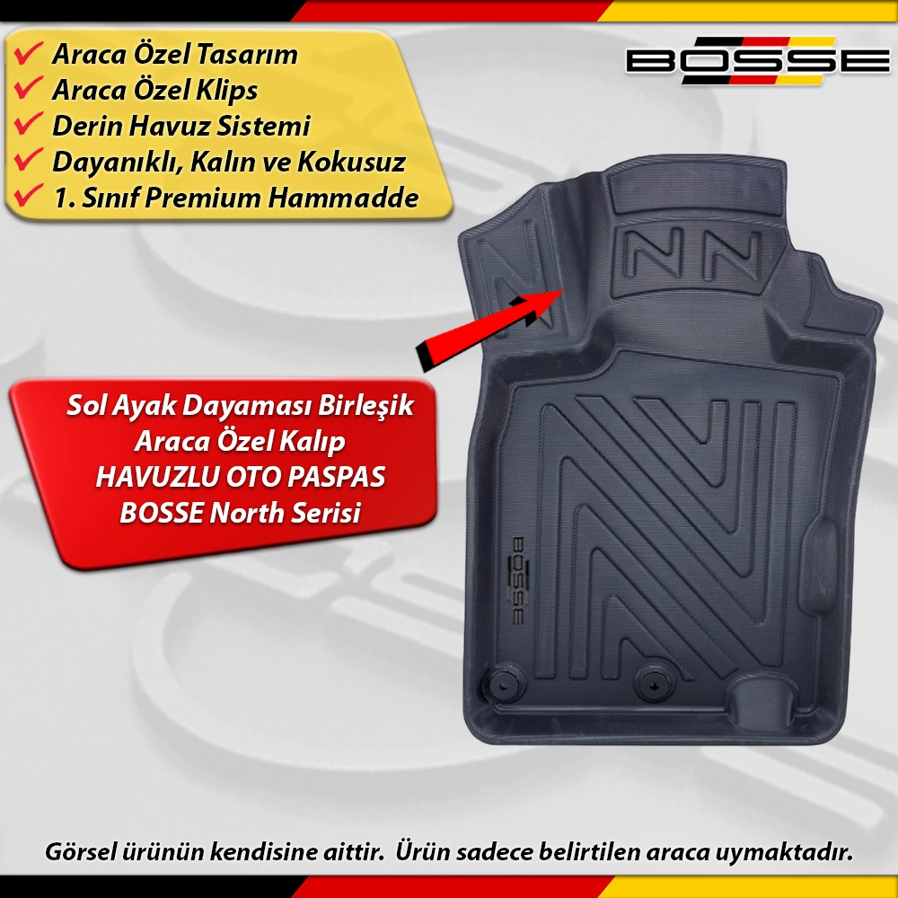 Nissan Qashqai Paspas Araca Özel 2013-2021 Derin Havuzlu Paspas BOSSE North Serisi