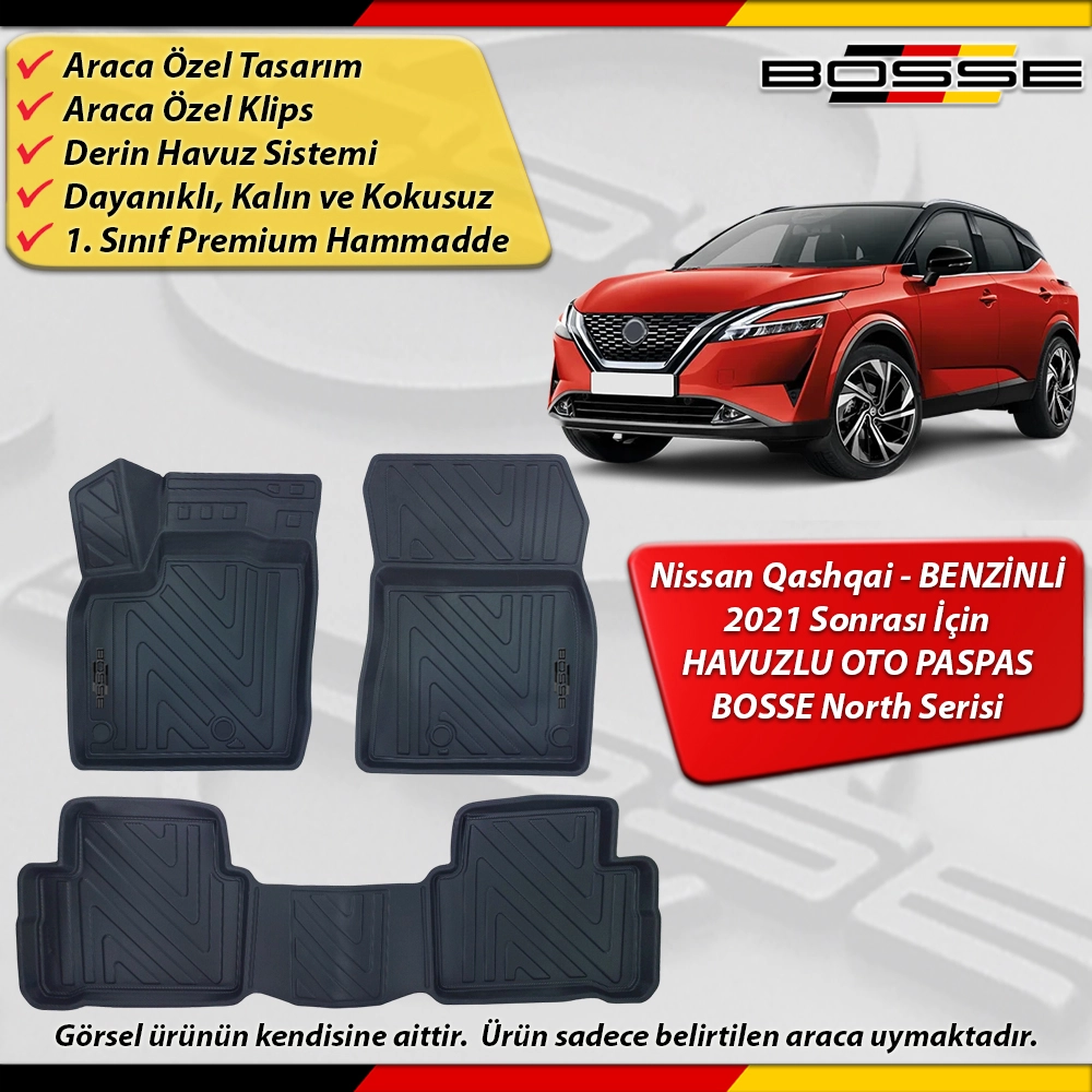 Nissan Qashqai Paspas BENZİNLİ Araca Özel 2021 Sonrası İçin Derin Havuzlu Paspas  Serisi