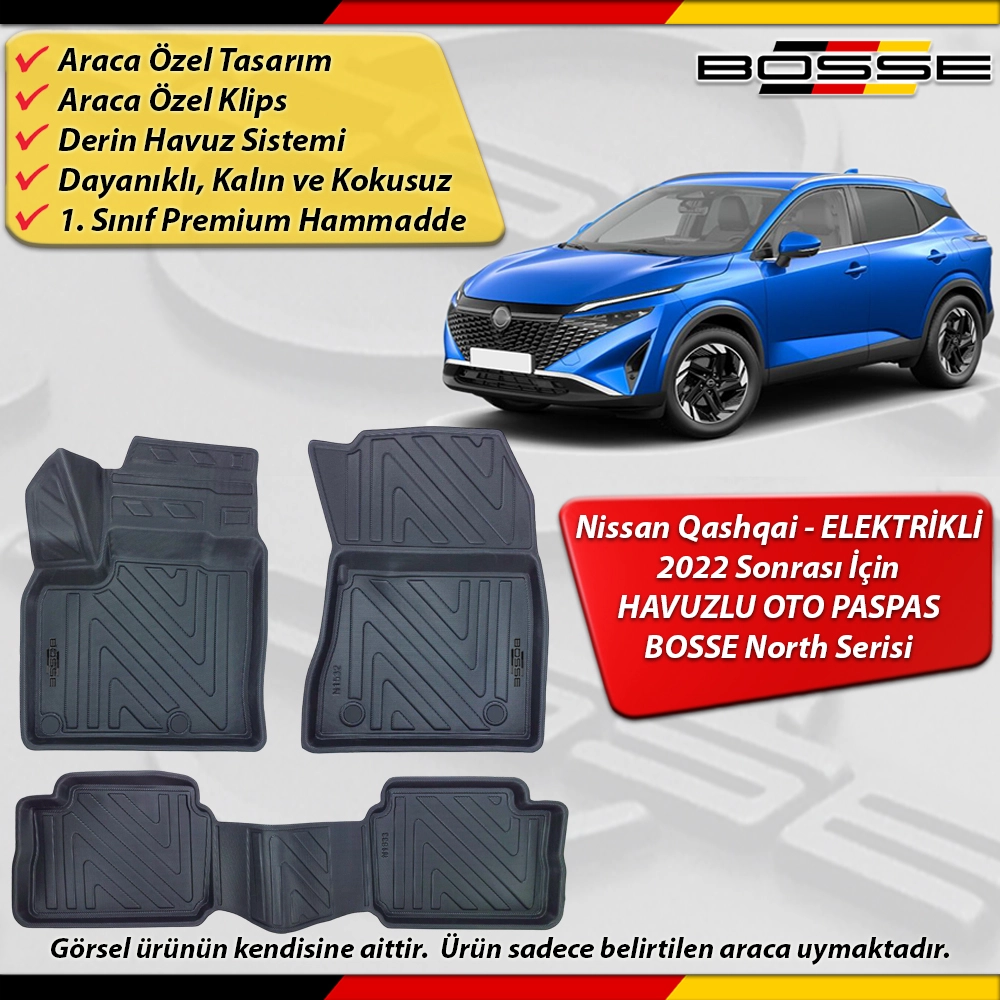 Nissan Qashqai Paspas Araca Özel Elektrikli (E-Power) 2022 Sonrası Derin Havuzlu Paspas