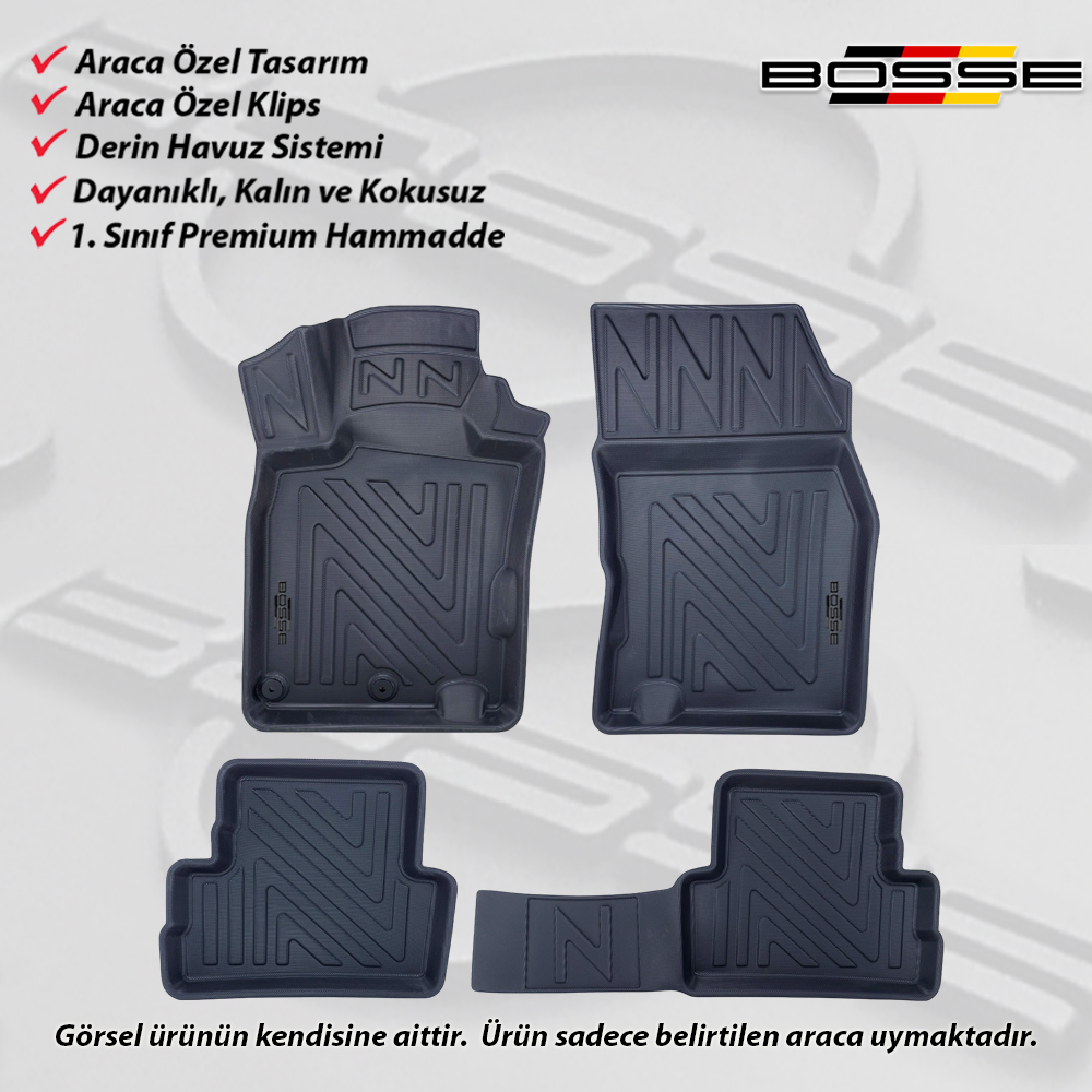 Nissan Qashqai Paspas Araca Özel 2013 - 2021 BOSSE 3D Havuzlu Oto Paspas