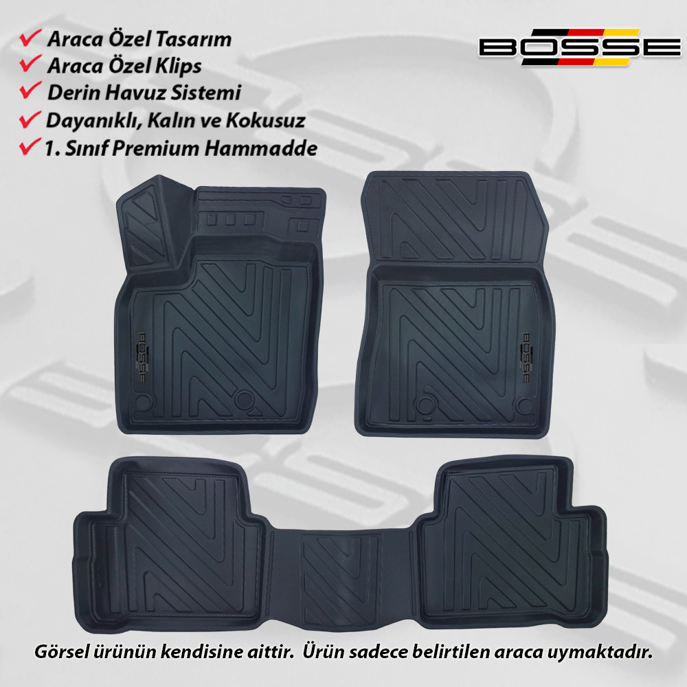 Nissan Qashqai Paspas Araca Özel (Benzinli) 2021 Sonrası BOSSE 3D Havuzlu Oto Paspas