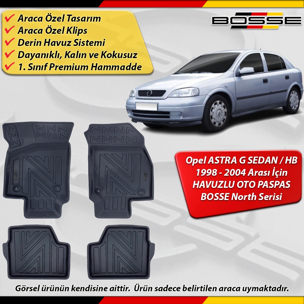 Opel Astra G Paspas Araca Özel 1998 - 2004 Arası İçin Derin Havuzlu Paspas BOSSE North Serisi