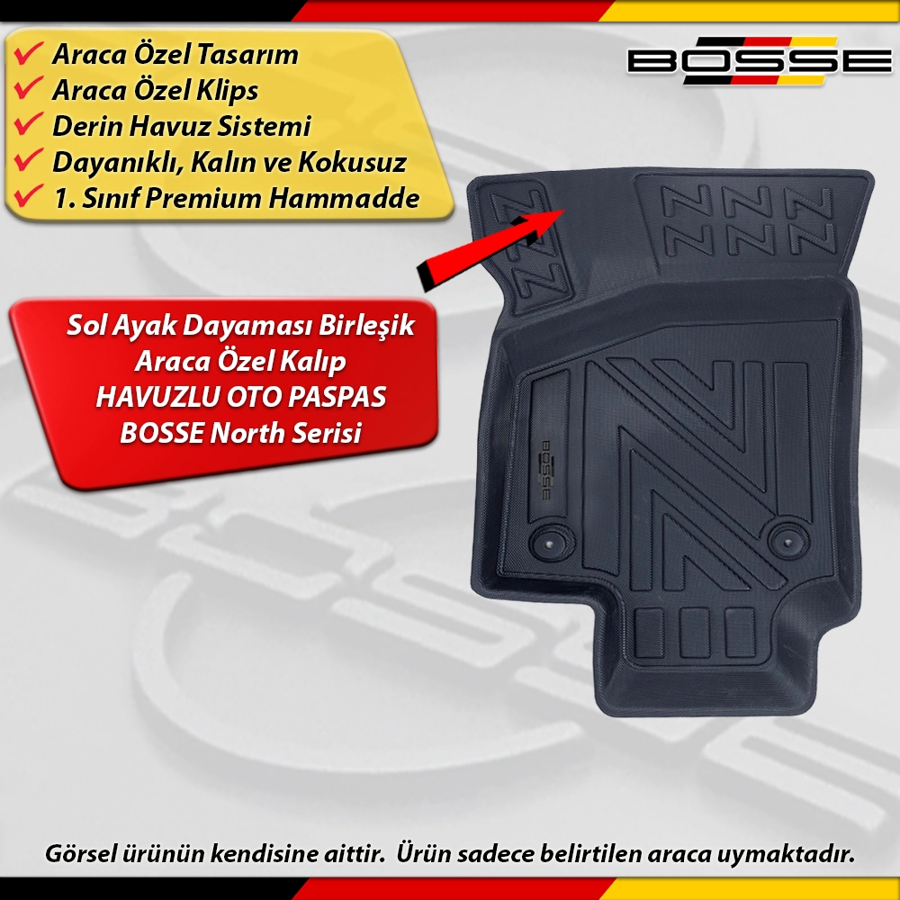 Opel Astra H Paspas Araca Özel 2004 - 2013 Derin Havuzlu Paspas BOSSE North Serisi