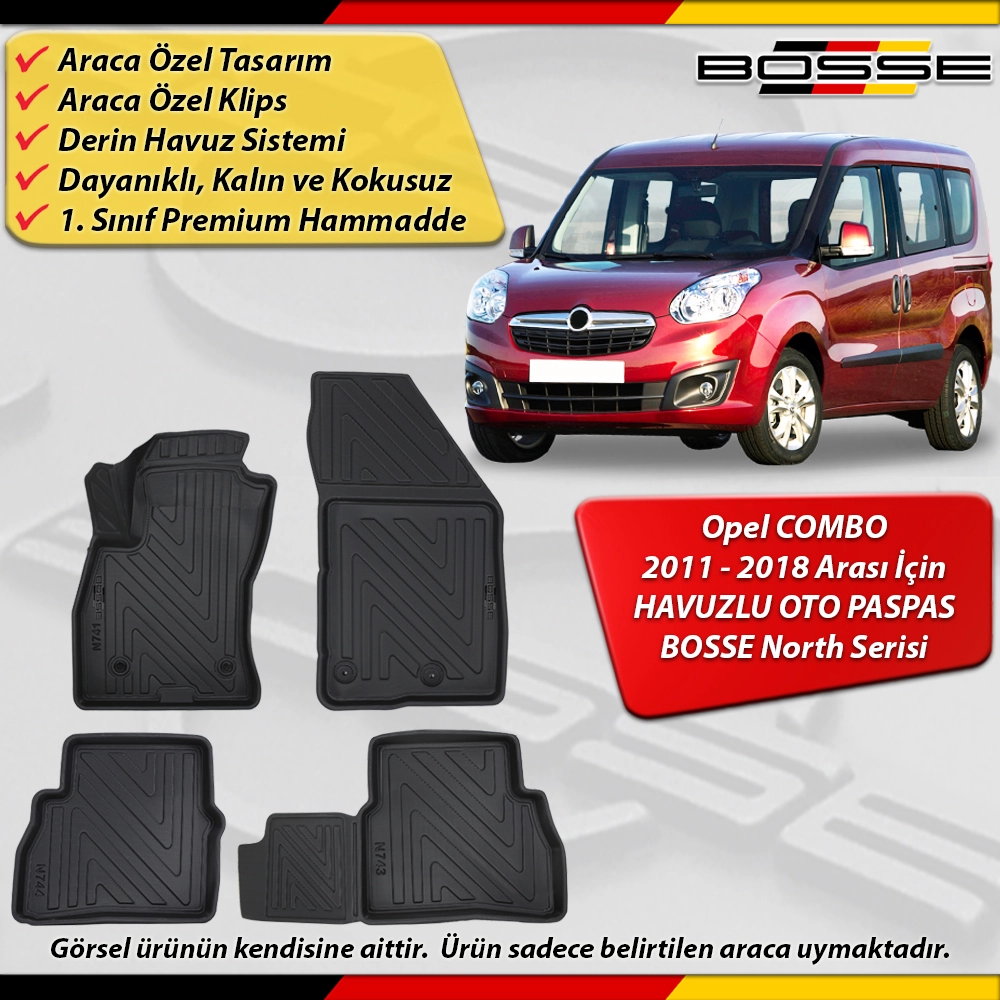 Opel Combo Paspas Araca Özel 2011-2018 Derin Havuzlu Paspas BOSSE North Serisi