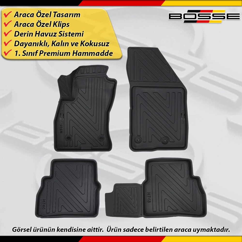 Opel Combo Paspas Araca Özel 2011-2018 Derin Havuzlu Paspas BOSSE North Serisi