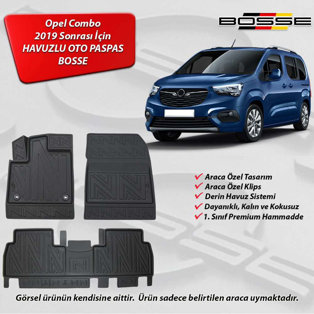 Opel Combo Paspas Araca Özel 2019 Sonrası BOSSE 3D Havuzlu Oto Paspas