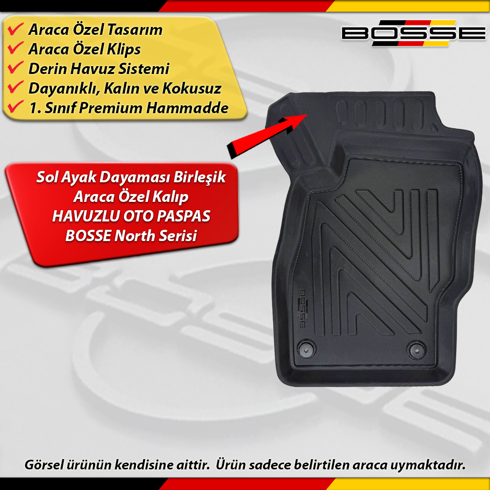 Opel Corsa E Paspas Araca Özel 2014 - 2019 Arası İçin Derin Havuzlu Paspas BOSSE North Serisi