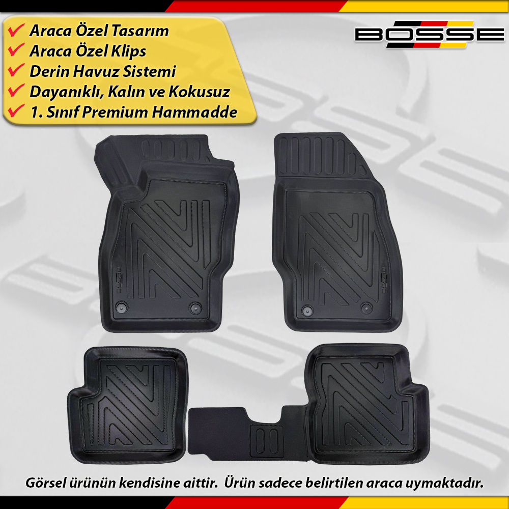 Opel Corsa E Paspas Araca Özel 2014 - 2019 Arası İçin Derin Havuzlu Paspas BOSSE North Serisi