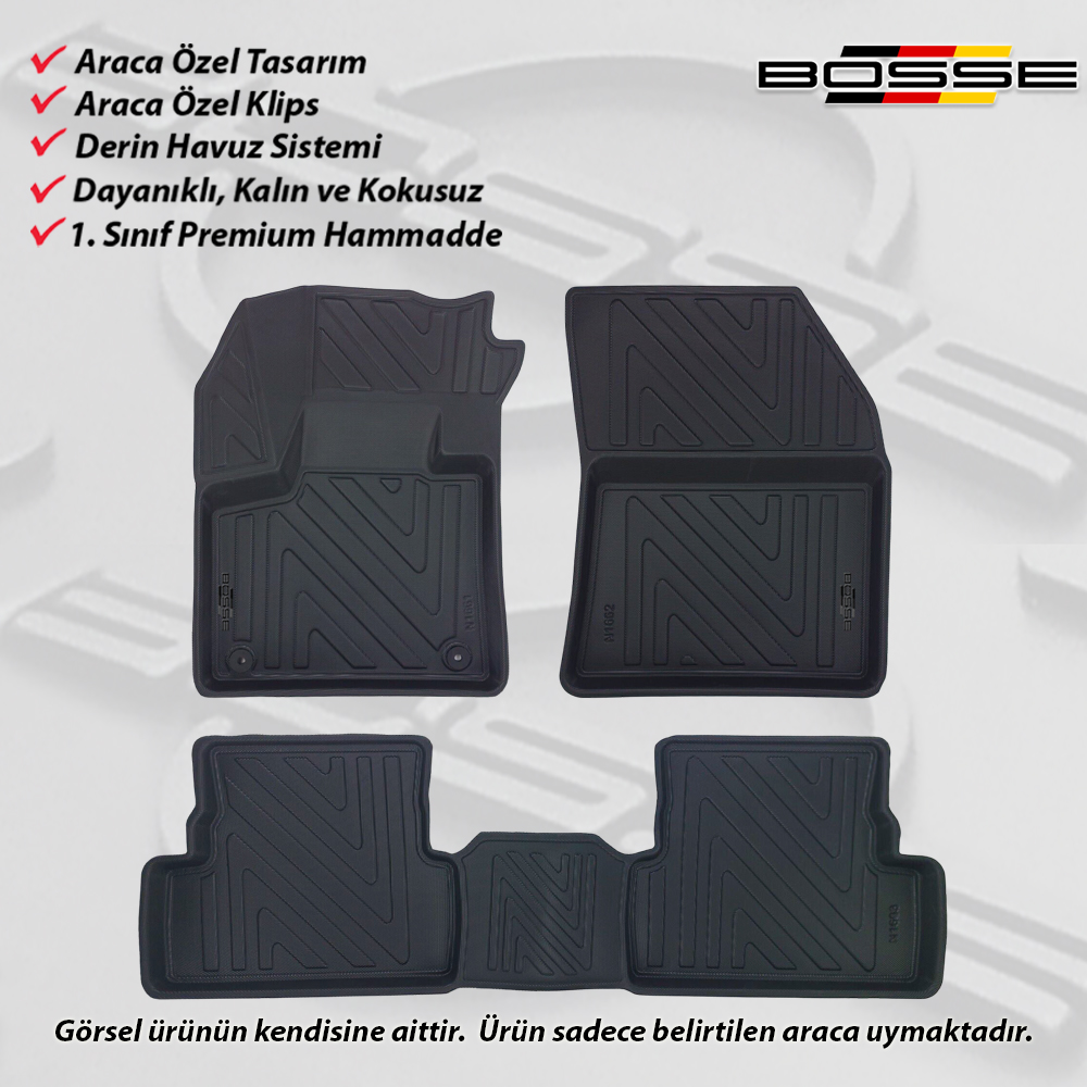 Opel Grandland Paspas Araca Özel 2017 2024 Arası BOSSE 3D Havuzlu Oto Paspas