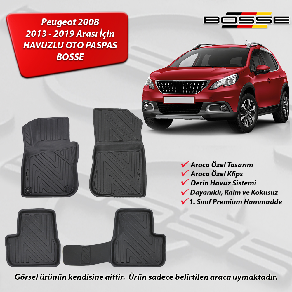 Peugeot 2008 Paspas Araca Özel 2013 2019 BOSSE 3D Havuzlu Oto Paspas