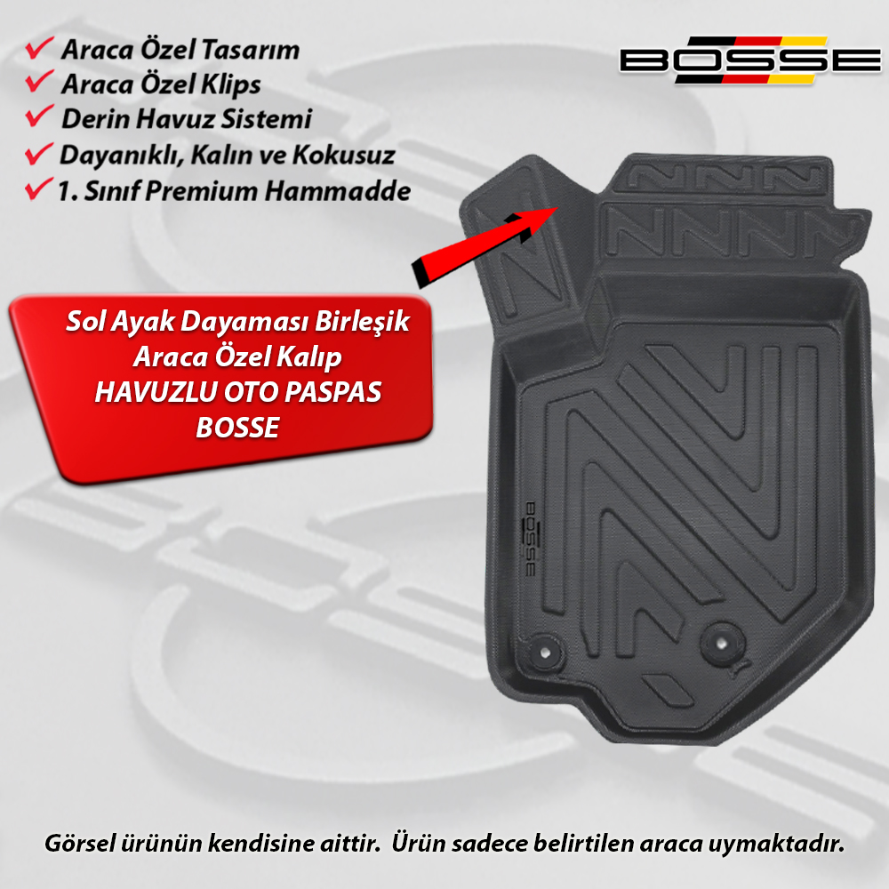 Peugeot 2008 Paspas Araca Özel 2019 Sonrası BOSSE 3D Havuzlu Oto Paspas