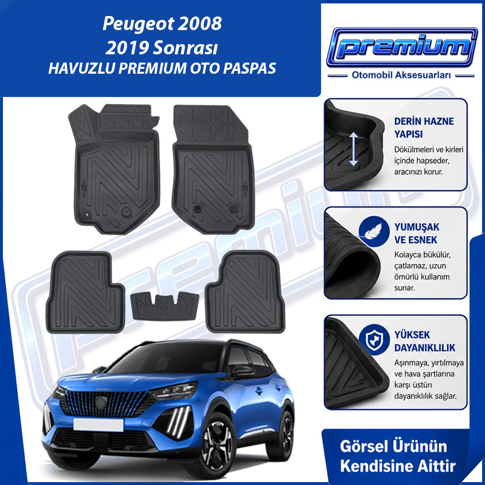 Peugeot 2008 Paspas Araca Özel 2019 Sonrası Derin Havuzlu Premium Oto Paspas