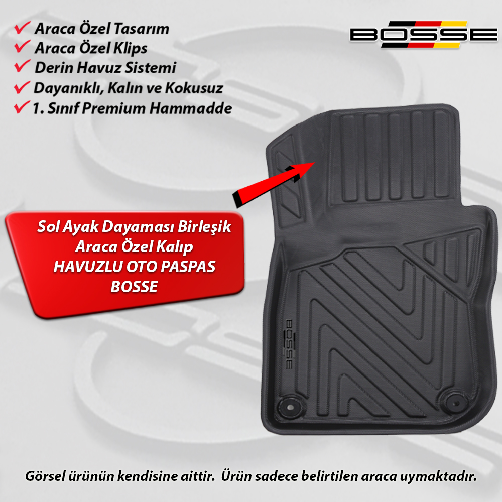Peugeot 208 Paspas Araca Özel 2013 2019 BOSSE 3D Havuzlu Oto Paspas