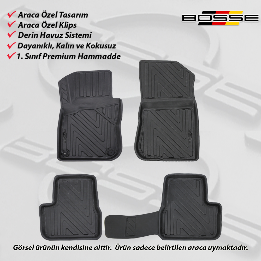 Peugeot 208 Paspas Araca Özel 2013 2019 BOSSE 3D Havuzlu Oto Paspas