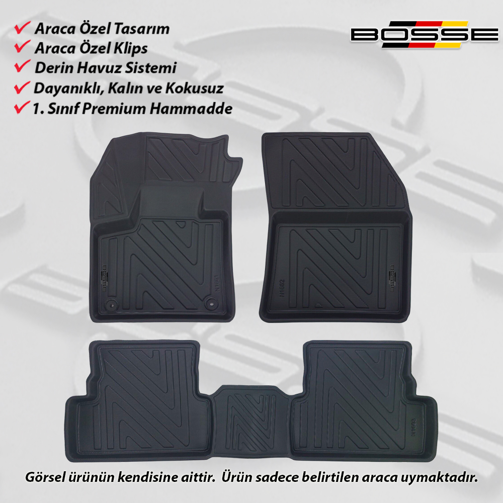 Peugeot 3008 Paspas Araca Özel 2016 2024 Arası BOSSE 3D Havuzlu Oto Paspas