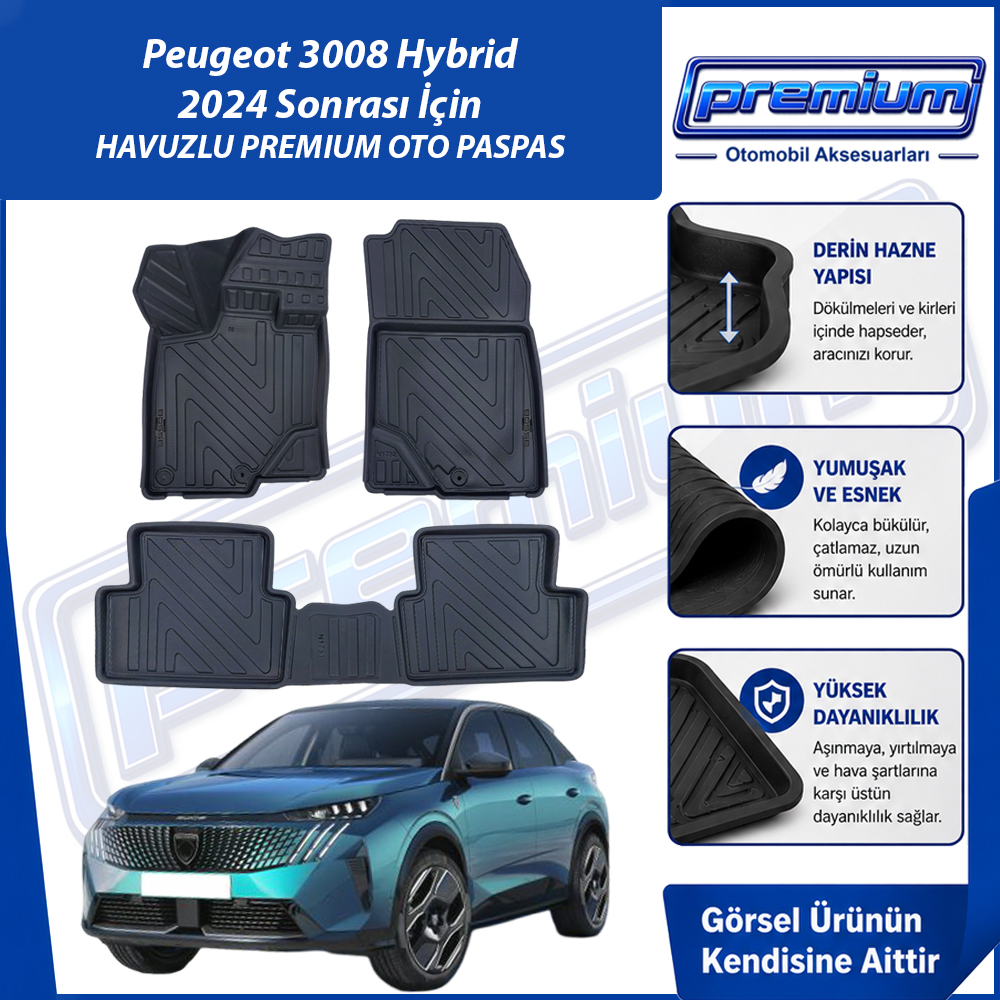 Peugeot 3008 Paspas Hybrid Araca Özel 2024 Ve Sonrası Derin Havuzlu Premium Oto Paspas