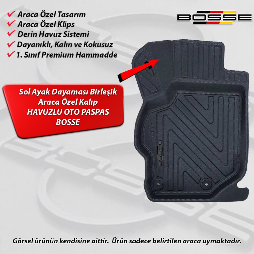 Peugeot 301 Paspas Araca Özel 2012 2023 Arası BOSSE 3D Havuzlu Oto Paspas Paspas