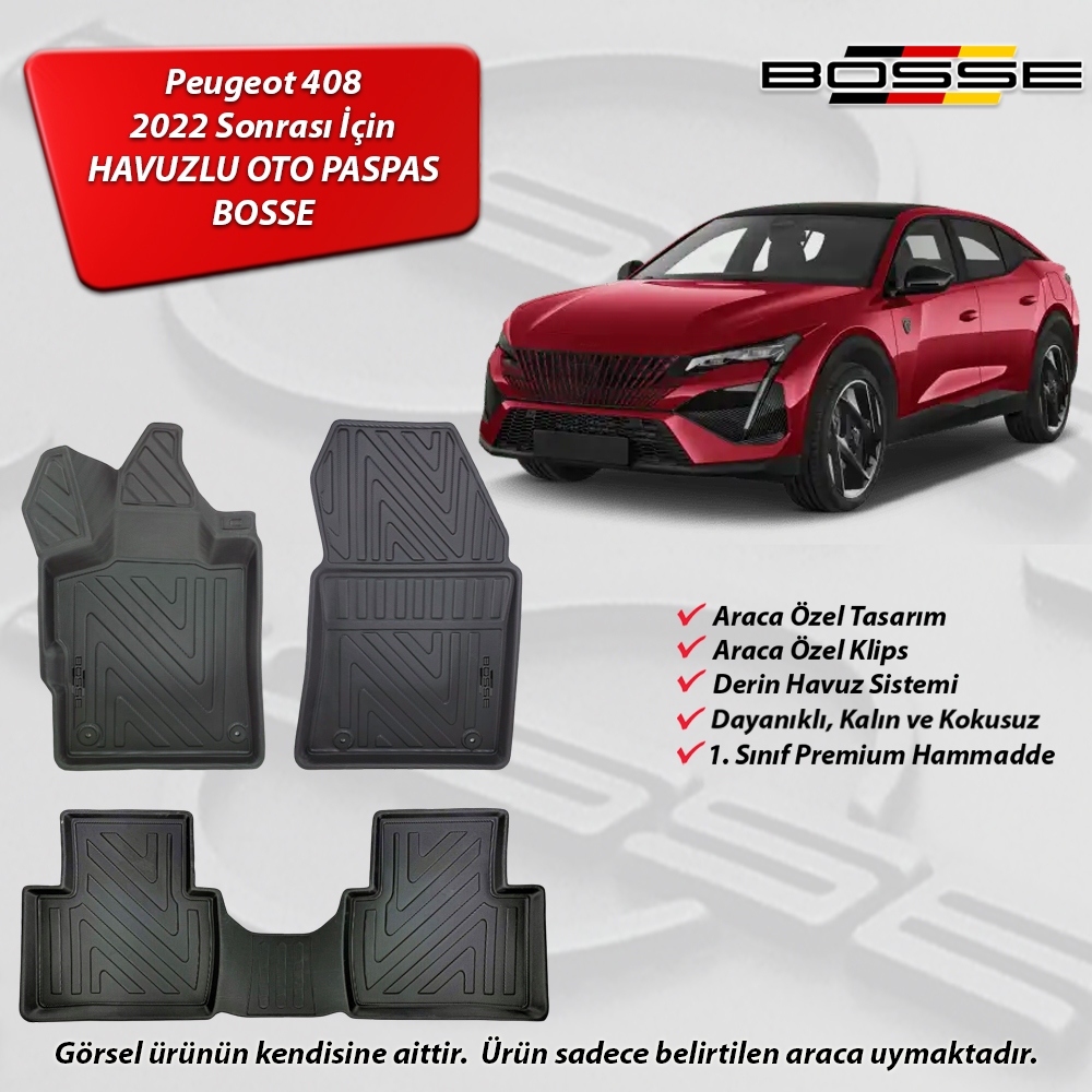 Peugeot 408 Paspas Araca Özel 2022 Sonrası BOSSE 3D Havuzlu Oto Paspas