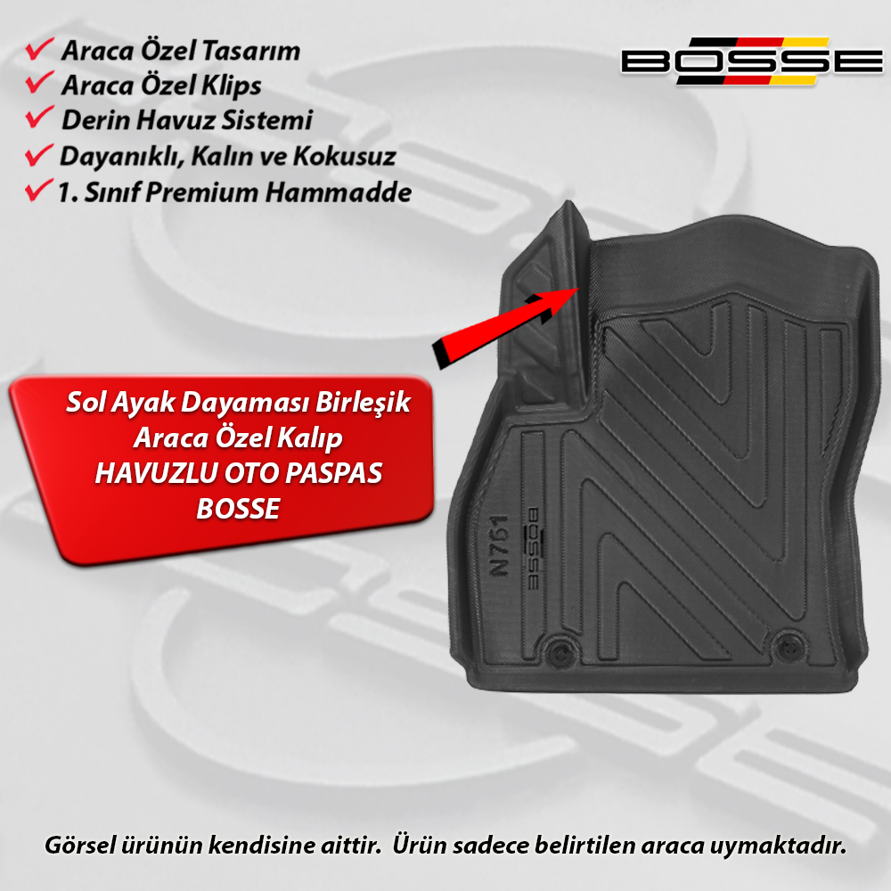 Peugeot Bipper Paspas Araca Özel 2008 2021 BOSSE 3D Havuzlu Oto Paspas