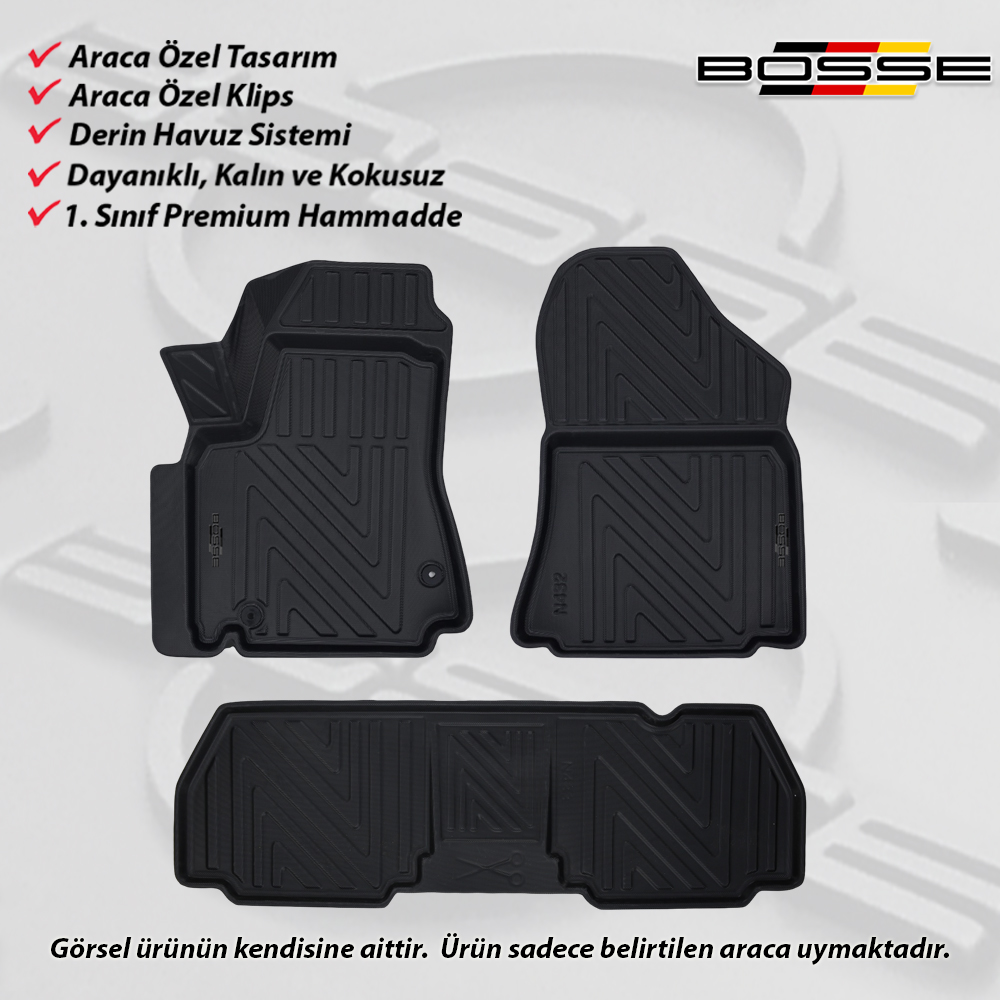 Peugeot Partner Tepee Paspas Paspas Araca Özel 2008 2018 BOSSE 3D Havuzlu Oto Paspas