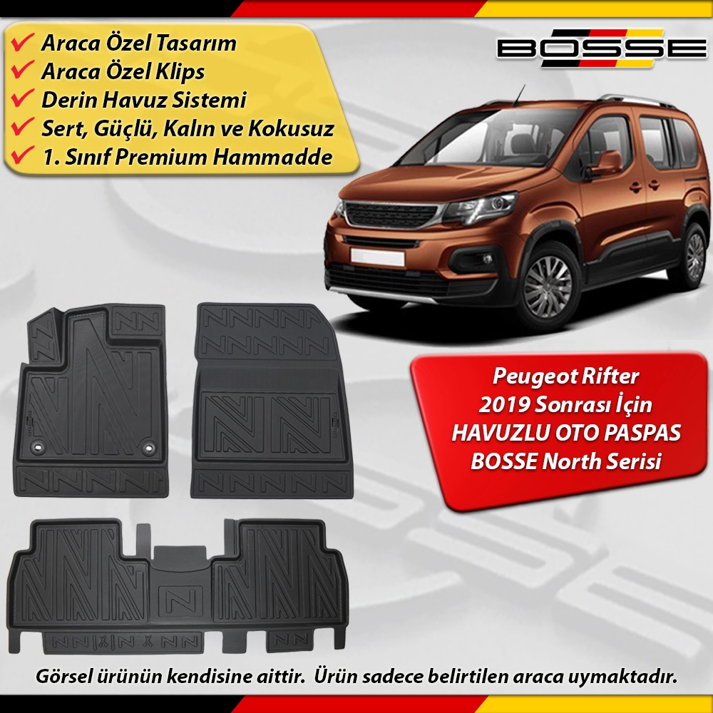 Peugeot Rifter Paspas Araca Özel 2019  Sonrası Derin Havuzlu BOSSE North Serisi