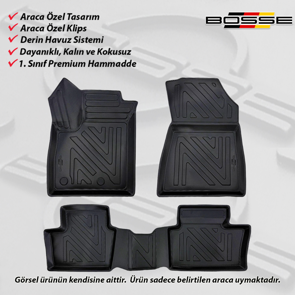 Renault Austral Paspas Araca Özel (Mild Hybrid) 2023 Sonrası BOSSE 3D Havuzlu Oto Paspas