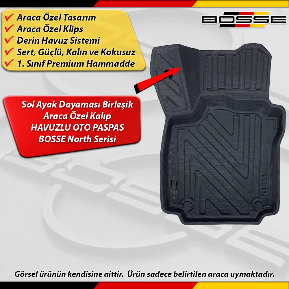 Renault Captur Paspas Araca Özel 2013-2020 Arası İçin Derin Havuzlu Paspas BOSSE North Serisi