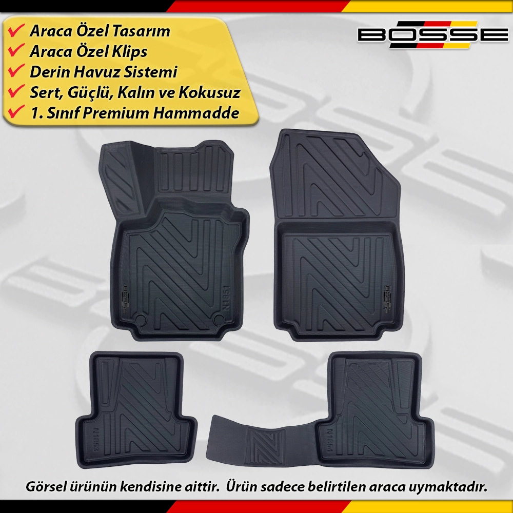 Renault Captur Paspas Araca Özel 2013-2020 Arası İçin Derin Havuzlu Paspas BOSSE North Serisi